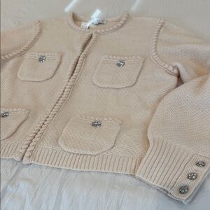 NWT J CREW WOMENS Cream Knit Jewel-Button Pocket Cardigan